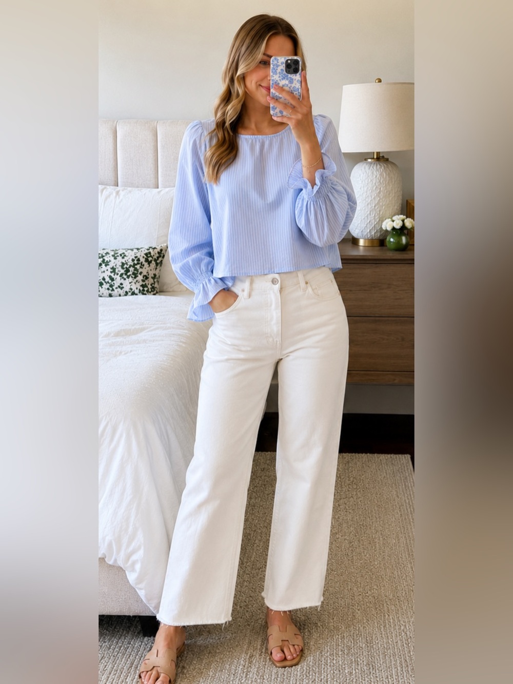 NWOT H&M Divided Light Blue Pinstripe Tie-Back Blouse